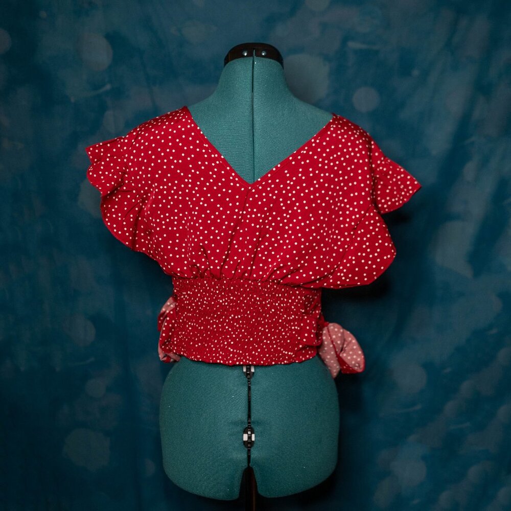 CLEARANCE Shein Red Polka Dot Wrap Crop Top Floral Tie-Front Crop Top XL Set - Picture 5 of 11